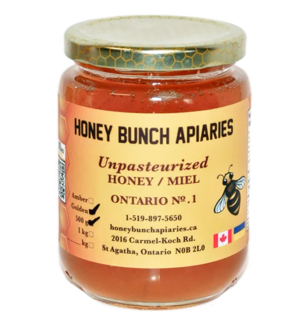 Jar of Honey Bunch Apiaries unpasteurized honey